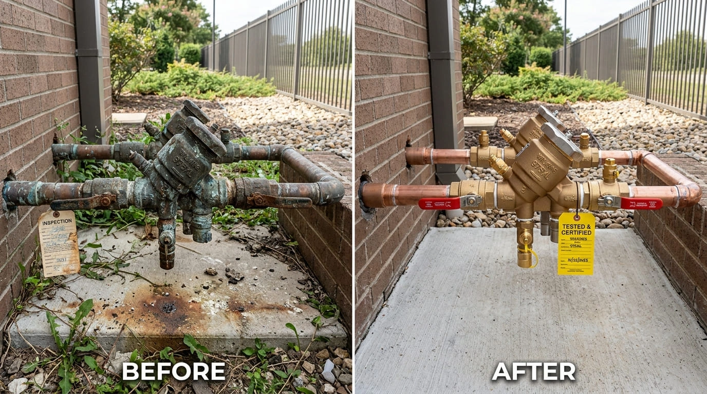 Backflow Testing Repair & Replacement Before and After - March Valley Plumbing Moreno Valley CA