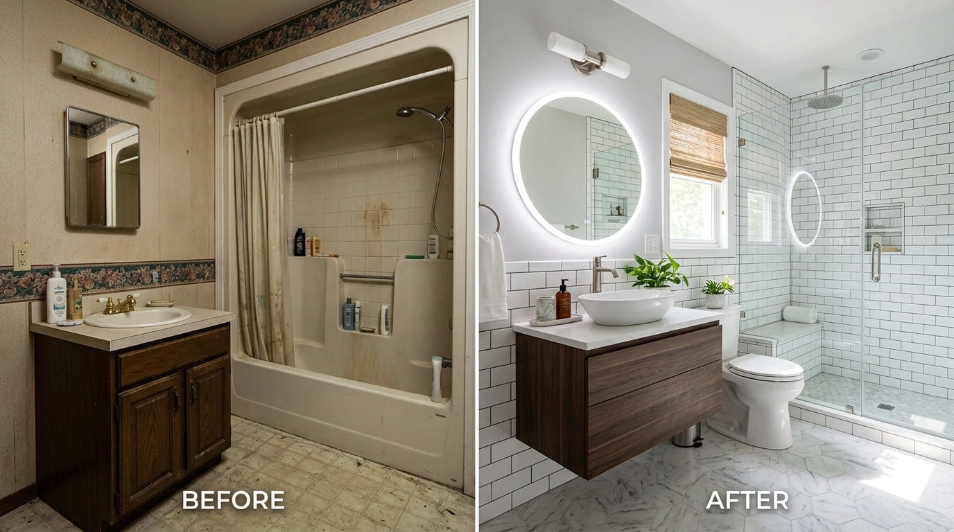 Bathroom Remodeling Before and After - March Valley Plumbing Moreno Valley CA