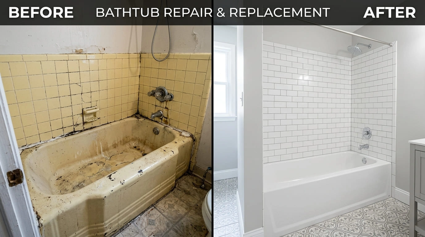 Bathtub Repair and Replacement Before and After - March Valley Plumbing Moreno Valley CA
