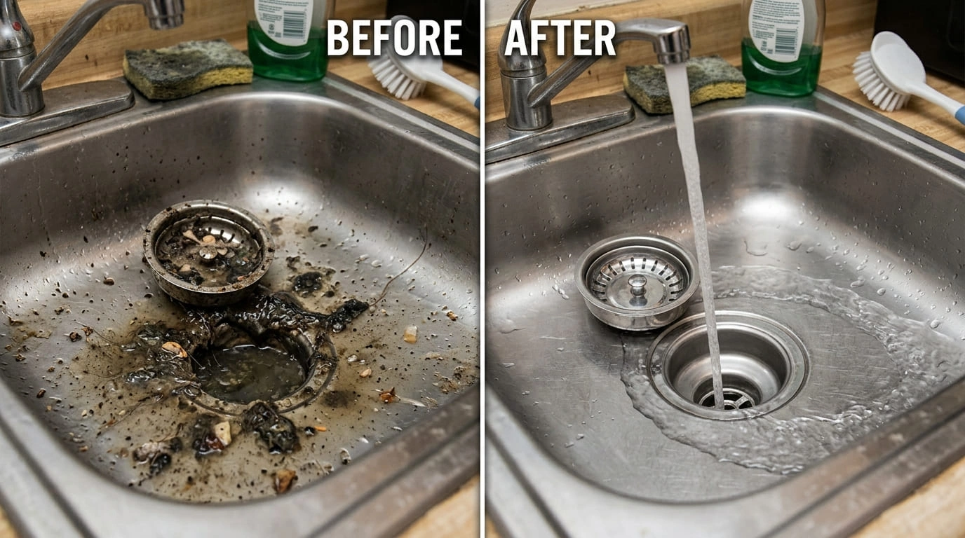 Drain Cleaning Service Before and After March Valley Plumbing Moreno Valley CA