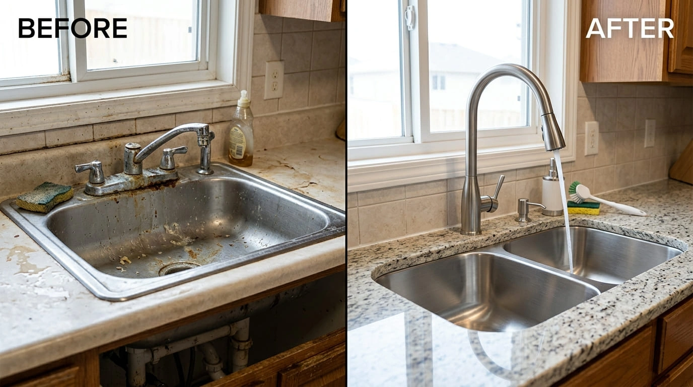 Faucets and Sinks Repair Replacement Before and After March Valley Plumbing Moreno Valley CA