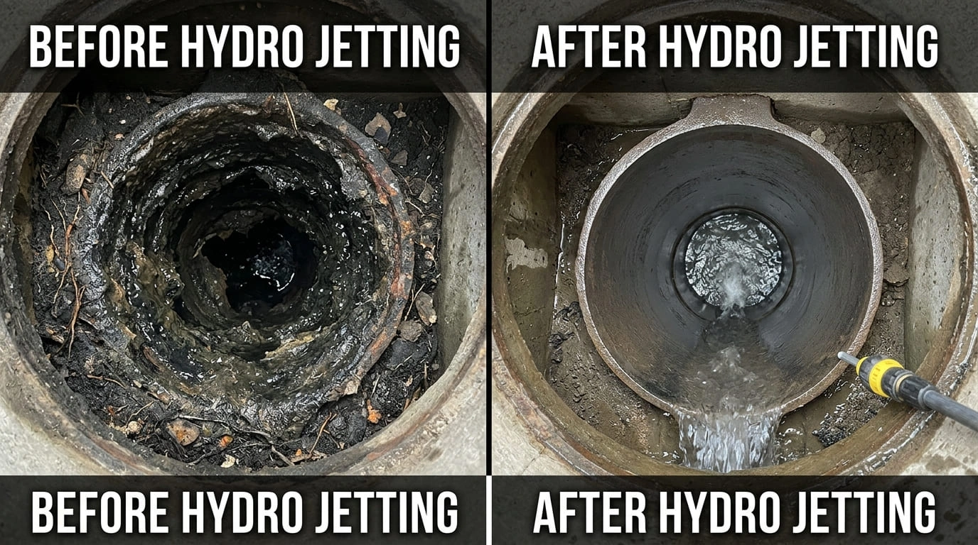 Hydro Jetting Service Before and After March Valley Plumbing Moreno Valley CA