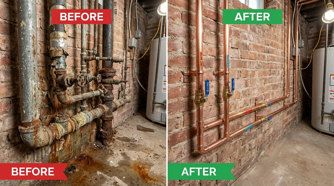 Gray polybutylene line replaced in 1980s tract home Moreno Valley CA