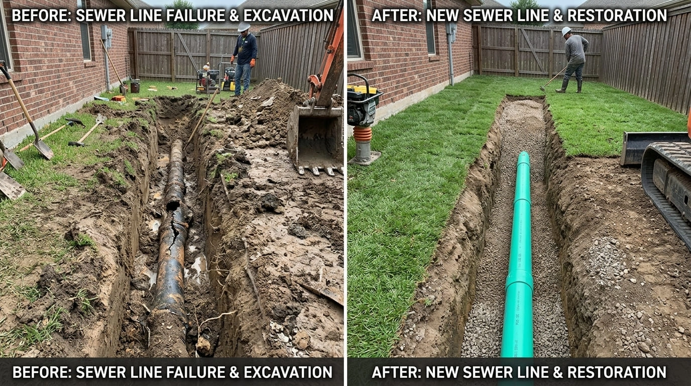 Sewer cleanout fitted with overflow device after first rain backup Moreno Valley CA