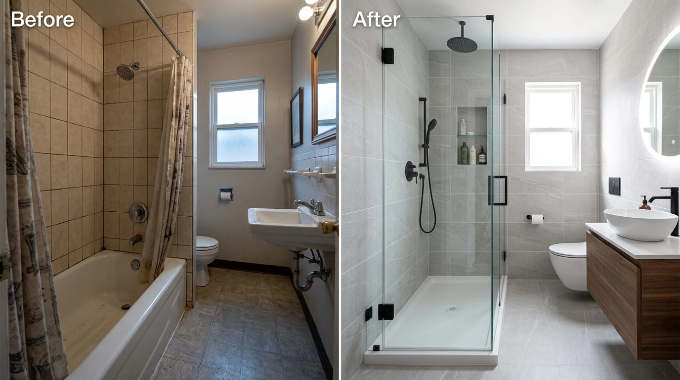 Tub-to-Shower Conversion Before and After March Valley Plumbing Moreno Valley CA