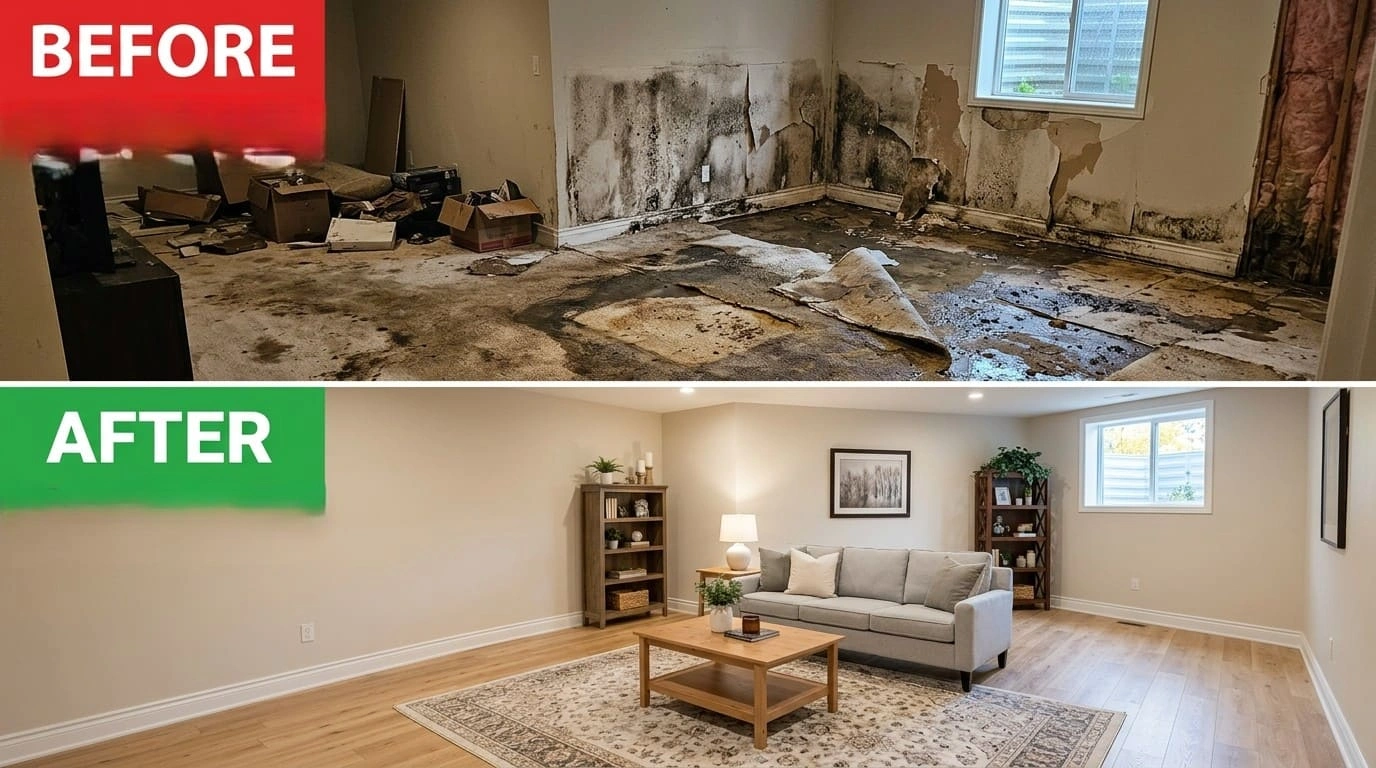 Water Damage Restoration Before After March Valley Plumbing Moreno Valley CA