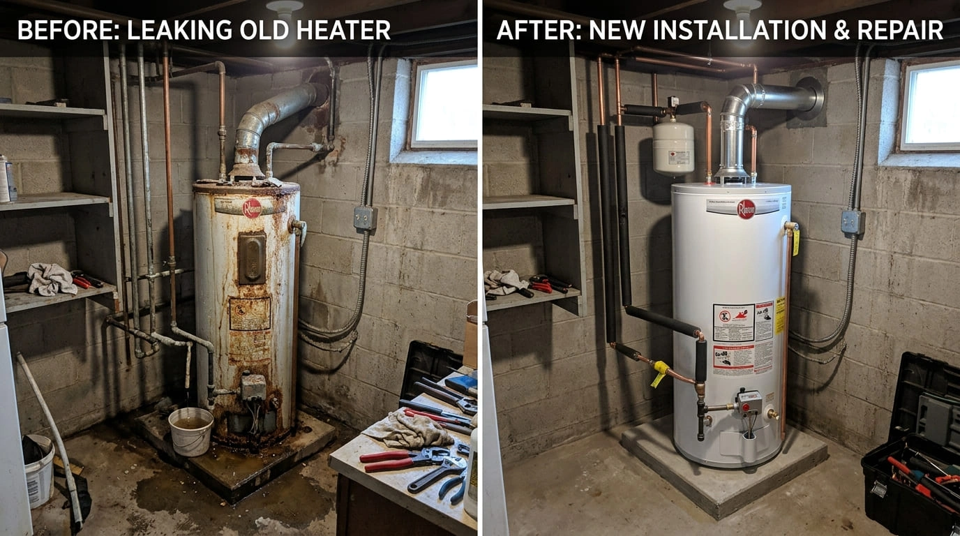 Rental failed water heater replaced strapped and inspected same day Moreno Valley CA